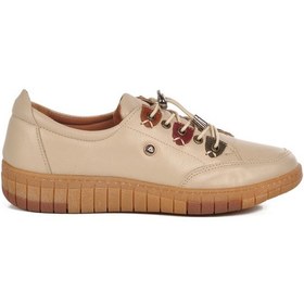 Resim Bej Hakiki Deri Ortopedik Kadın Casual Ayakkabı 401 Z Bej 