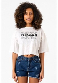 Resim Candy Man Halloween Beyaz Kırçıllı Kadın Crop Tshirt Beyaz 