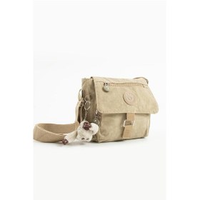 Resim Mini Boy Kadın Postacı Omuz Çantası Çapraz Askılı Hafif Su İtici Kumaş 20 20 Cm Çok Cepli Krem 