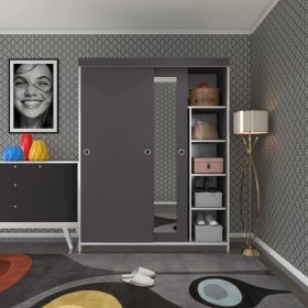 Resim Kenzlife gardırop sürgülü kapaklı kapılı 140 papatya gri aynalı gardolap dolap 