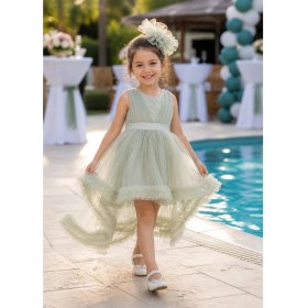 Resim Kuyruk Detaylı Kız Çocuk Prenses Elbise Grenli Kabarık Etek Özel Gün Abiye 6546 