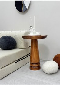 Resim ASELYA HOME Ahşap Tekli Mantar Yan Sehpa Modern 50cm Açık Ceviz Renk Fiskos Çiçeklik Orta Sehpa 