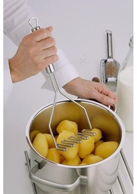 Resim Paslanmaz Çelik Kancalı Metal Patates Ezici 26-9 Cm Patates Püre Yapıcı 