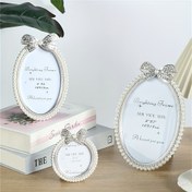Resim 1 Adet MIAOCAI Kristal İnci Oval Fotoğraf Çerçevesi - Prenses Tarzı 7.62/15.24/17.78 cm Hafif Cilalı İncili Dekoratif Ayna, En İyi Arkadaş Kardeş Hediyesi, Masaüstü Yatak Odası Ev Dekoru, Zarif Tasarım, Duygusal Hatıra 