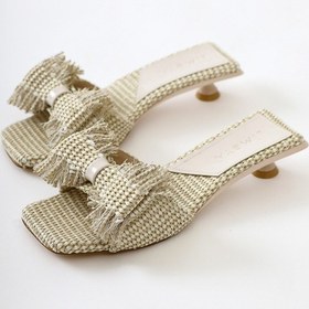 Resim Tonka Bej Hasır Fiyonk Bantlı Kısa Topuklu Terlik 001 