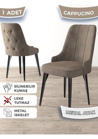 Resim Canisa Newa Serisi,1.sınıf Babyface Kumaş Siyah Metal Ayak Gold Halkalı, 6 Adet Cappucino Sandalye Sandalye Cappucıno Ayakları Siyah 