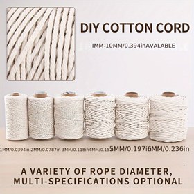 Resim Doğal Pamuk İpi - 1/4" ile 3/8" Kalınlıkta Bej Macramé, Goblen Yapımı, Dikiş & Örgü için DIY El İşi İpi - Çok Amaçlı El Yapımı Sanat Malzemeleri, El İşleri İçin Halat, Pratik Tasarım, Dekoratif Makaralar, Dayanıklı Lif, Güçlü Tekstil Materyali 