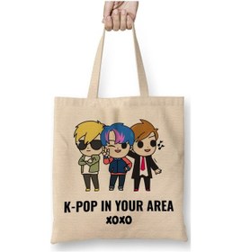 Resim Toyaso Exo Kpop Kdrama Demon Hunters Beyaz Bez Çanta Uzun Saplı Alışveriş Çantası Plaj Çantası Beyaz 