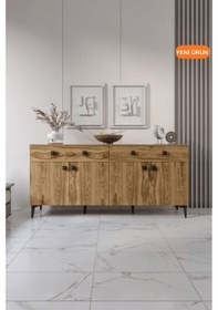Resim Livia Konsol 180 Cm Ceviz 4 Kapaklı 2 Çekmeceli Modern Konsol Ceviz 