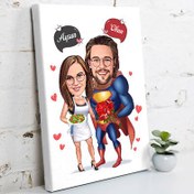 Resim Romantik Kahraman ve Sevgilisi Karikatürlü Kanvas Tablo 