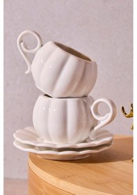 Resim Pumpkin Porselen 2'li Kahve Fincanı Takımı Beyaz Beyaz 