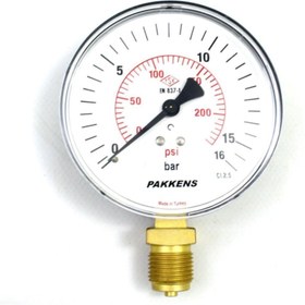 Resim Pakkens 0-16 Bar 160 Mm Alttan Bağlantılı Kuru Manometre G 1/2 Inç 