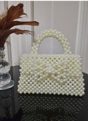 Resim İnci Çanta El Örmesi Nişan Düğün Nikah Krem 