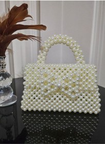 Resim İnci Çanta El Örmesi Nişan Düğün Nikah Krem 
