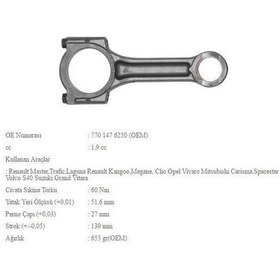 Resim Trafic 2 - Laguna 1.9 Dizel Piston Kolu 7701476250 