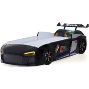 Resim Siyah Arabalı Yatak V12 Audi Işıklı Full Plastik 
