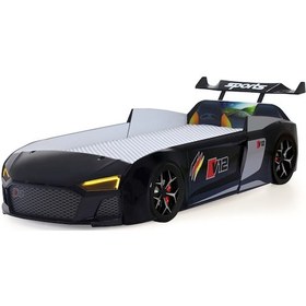 Resim Siyah Arabalı Yatak V12 Audi Işıklı Full Plastik 