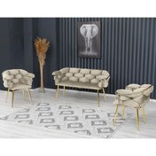 Resim Rozexi Balon Çay Seti Takımı Koltuk Takımı Oturma Odası Kafe Antre Hol Ofis 2+1+1 Gold Metal 