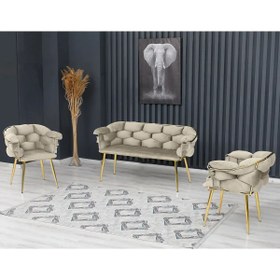 Resim Rozexi Balon Çay Seti Takımı Koltuk Takımı Oturma Odası Kafe Antre Hol Ofis 2+1+1 Gold Metal 