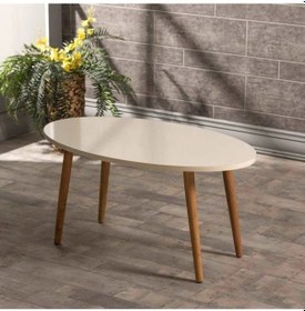 Resim Uslucan Alışveriş Orta Sehpa Ahşap Torna Ayak Elips Krem Çok Renkli 