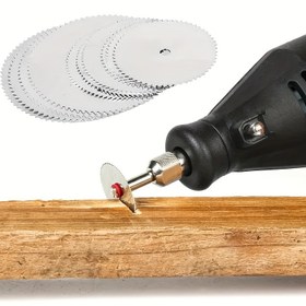 Resim 11 Adet Paslanmaz Çelik Dairesel Testere Bıçağı Seti İnce Testere Bıçağı Elektrikli Öğütme Aksesuarları, Ahşap Plastik Kesmek için İdeal - 10 Bıçak + 1 Çubuk! 