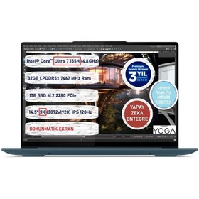 Resim Yoga Pro 7 14IMH9 83E200AQTR Intel Core Ultra 7 155H 14.5" 32GB 1TB SSD Dokunmatik FreeDOS Laptop 