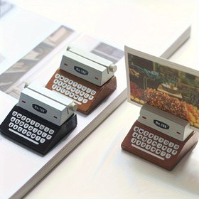 Resim 1 adet Yaratıcı Mini Ahşap Yazı Makinesi Kart Tutucu, Ofis Masaüstü Dekorasyon Fotoğraf Tutucu, Oda Dekorasyonu, Ev Dekorasyonu, Masaüstü Dekorasyon 