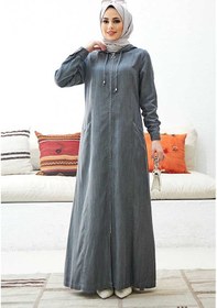 Resim Neways 6463-Kapşonlu Denim Ferace Gri 