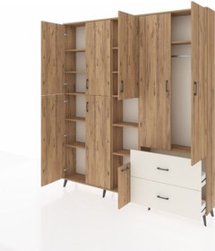 Resim Arges Dolap 12 Raflı 2 Çekmeceli Tek Askılı 220x30x243 Çam-çam/aytaşı Atlas Çam/aytası 