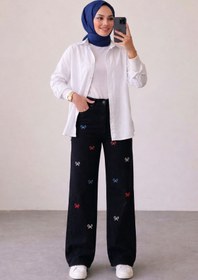 Resim Tesettür Diyarı Kadın Fiyonklu Baggy Kot Pantolon- Siyah 