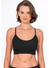 Resim Fitilli İnce Askılı Şekillendirici Spor Sütyeni, Sporcu Bustiyer B.k.m-siyah Siyah 