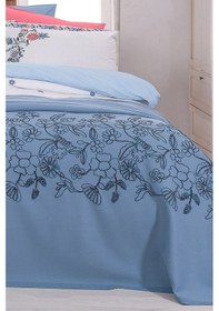 Resim Sarev Eva Mia Mavi Tek Kişilik %100 Pamuk Nevresim Takımı Ve Pike Seti 