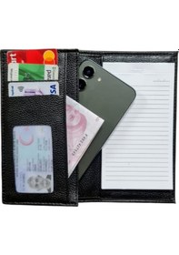 Resim Kalemlikli Not Defteri Cüzdan , Cep Telefonu Bölmeli - Suni Deri -9,5 Cm X 17 Cm Siyah 