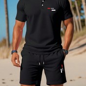 Resim Erkek Şık Baskılı Kısa Kollu Gömlek ve Bağcıklı Cep Şort Takımı, Yaz Golf Giyiminde Mükemmel, Rahat Spor Giyim, Rahat Spor Giyim|Şık Rahat Giyim|Poliester Kumaş 