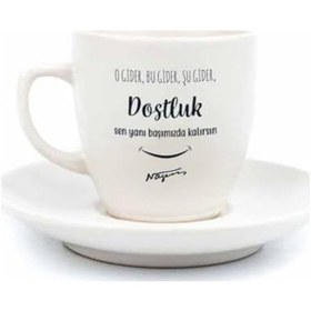Resim Dostluk 2 Kişilik 4 Parça Krem Türk Kahvesi Fincan Seti - Hediyelik Kahve Fincanı Seti Diğer 