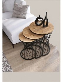 Resim Hasır Telli Model Statik Zigon Sehpa Ahşap Tabla Antik Çam 