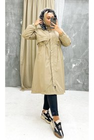 Resim Vibeys Collection Bej İçi Kürklü Ve Su Geçirmez Büyük Beden Battal Kadın Kışlık Mont & Kaban 
