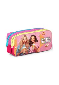 Resim Coral High Kids Pembe Neon Mercan Fashion Girl Desenli İki Bölmeli Kalem Çantası 22144 Neon Mercan 