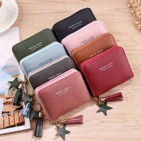 Resim Kadınlar için Kore Tarzı Kartlık Cüzdan - Püsküllü Kompakt Kare Mini Çanta, Günlük Gereçler ve Rahat Geziler İçin Çok Renkli (Siyah, Pembe, Bej, Yeşil, Kırmızı) | Minimalist Cüzdan | Şık Tasarım, Küçük Para Kesesi 