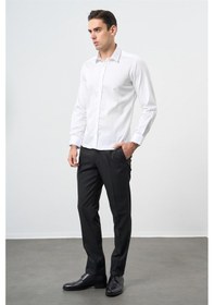 Resim Beyaz Uzun Kol Düz Bez Ayağı 032 Sert Yaka Classic Slim Fit Gömlek 1004245324 Beyaz 