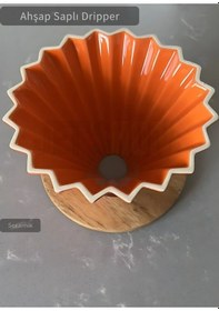 Resim Ahşap Kahve Demleme Standı Dripper Turuncu 