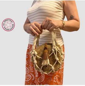Resim Uretti - Sevgi 6598 - El Yapımı Makrome File Detaylı Hasır Canta 18cm - Kahverengi Kahverengi 
