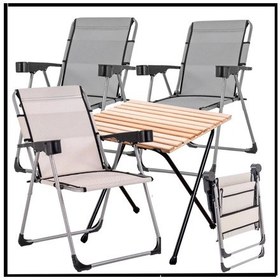 Resim 140 Kg Kül Gri / Kestane 4 Adet Katlanır Kamp Sandalyesi Ve Masa Seti - Bardaklıklı - Kül Gri / Kestane Çok Renkli 