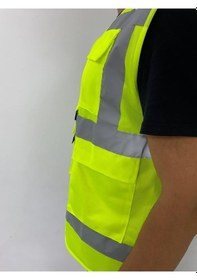 Resim Yüksek Görünümlü Mühedis Yeleği 30 adet Sarı L Beden Yelek Reflektörlü Fermuarlı Reflektik 