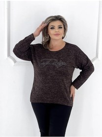 Resim Luckyco Büyük Beden Angora Sıcak Kazak 281594274 Kahverengi 