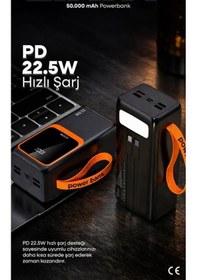 Resim Simex 50.000 Mah Powerbank Pd Dijital Fenerli Hızlı Şarj Kablolu Taşınabilir Şarj Cihazı Type C Renkli 