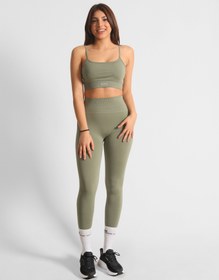 Resim Yüksek Bel Kalça Toparlayıcı Büzgülü ve Dikişsiz Spor Tayt Haki - XS / Khaki 