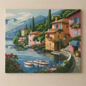 Resim Moranka Tuval&boya Sayılarla Boyama Hobi Tuval Seti Numaralıtuval Fırça Boya Dahil Çıtalı 40x50 Cm - Göl Evi 1 Adet 