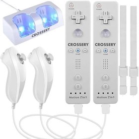 Resim Wii Remote and Nunchuck Controller Bundle with Charging Dock - 2 Pack Motion Plus Remotes, 2 Nunchucks, 1 Charging Station, Compatible with Nintendo Wii & Wii U - White 