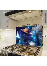 Resim Decorita Cam Ocak Arkası Koruyucu Galaksi Desen Renkli 49.5 CM x 76 CM 
